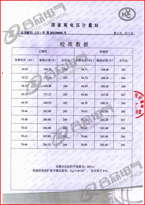 沖擊電壓發(fā)生器標準證書