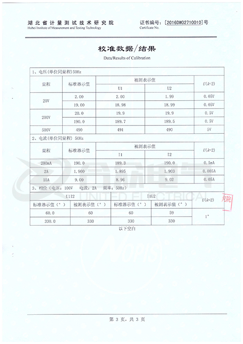 數(shù)字雙鉗相位伏安表證書(shū)